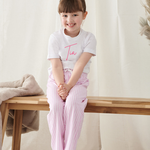 Kids Cotton T Shirt and Long Bottom Pyjamas (Navy or Pink)