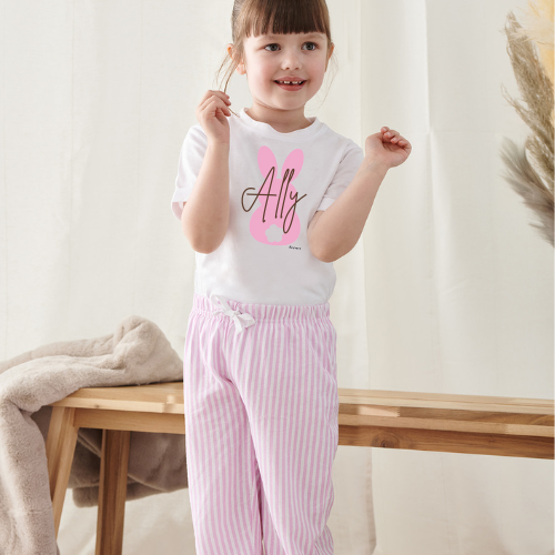 Easter Kids Cotton T Shirt and Long Bottom Pyjamas (Navy or Pink)